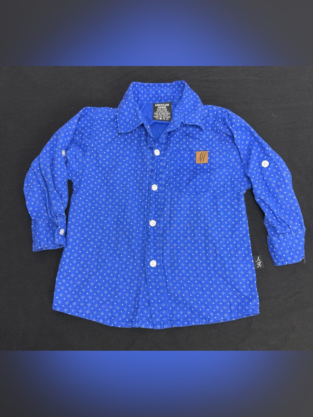 American Hawk Royal Blue Long Sleeve Button Down Geometric Pattern Shirt 24m